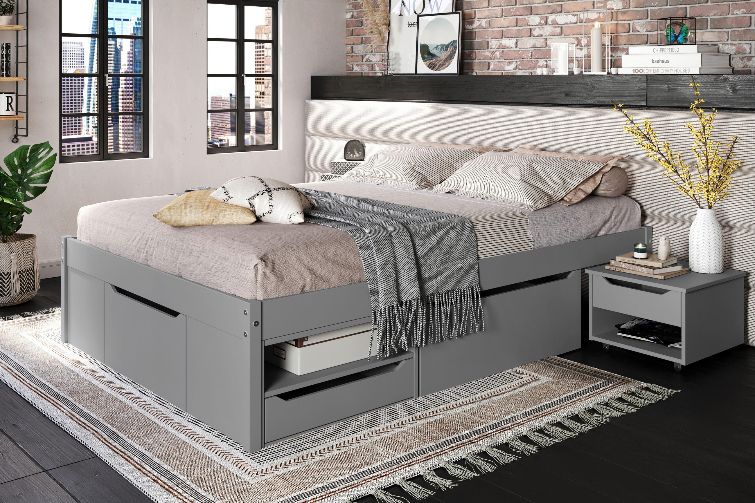 STAURAUMBETT 140/200 cm  in Grau  - Naturfarben/Grau, Basics, Holz/Holzwerkstoff (140/200cm) - MID.YOU