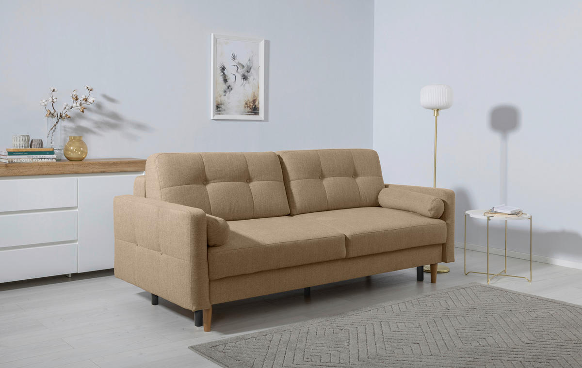 SCHLAFSOFA in Hellbraun  - Hellbraun/Buchefarben, Design, Holz/Textil (222/93/99cm) - MID.YOU