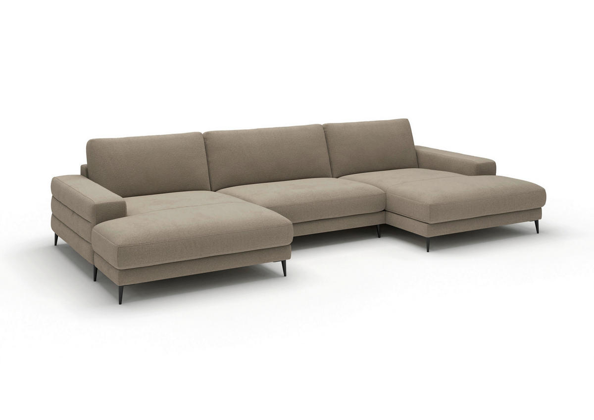 WOHNLANDSCHAFT Badia Base Sandfarben Feincord  - Sandfarben/Schwarz, Design, Textil/Metall (177/376/177cm) - Dieter Knoll