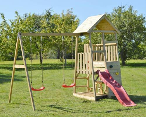 SPIELTURM 340/270/290 cm  - Rot/Naturfarben, KONVENTIONELL, Holz (340/270/290cm) - Ambia Garden