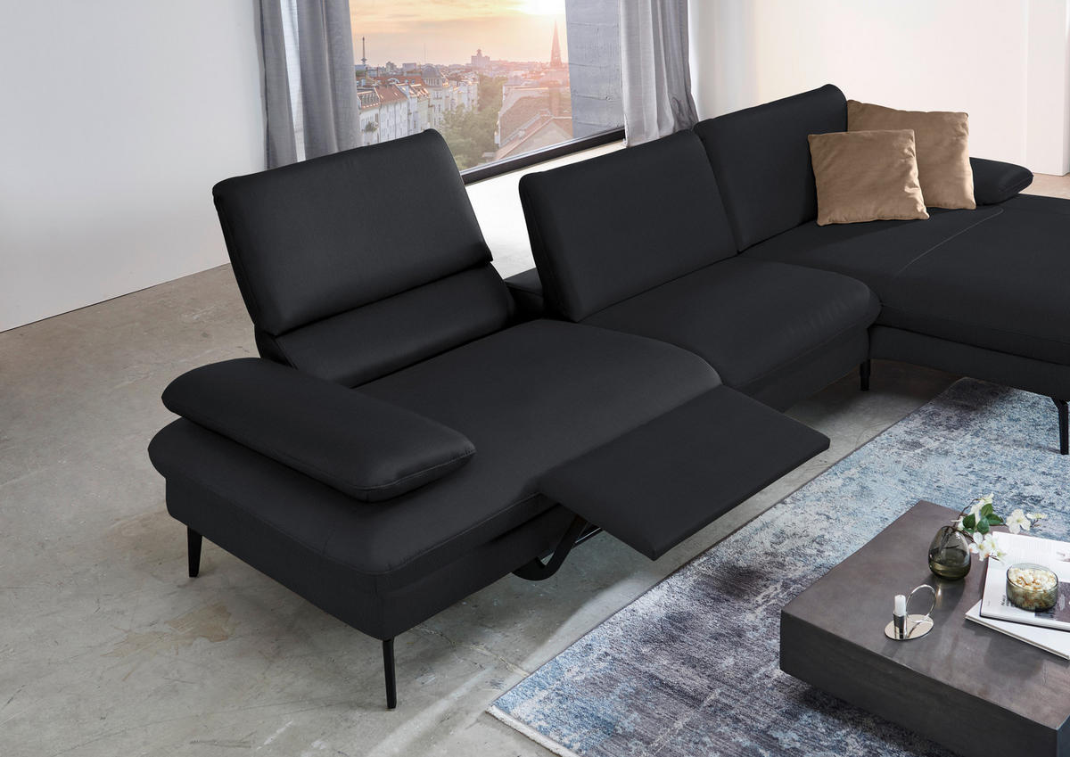ECKSOFA in Echtleder Anthrazit  325/157 cm  - Anthrazit/Schwarz, Design, Leder/Metall (325/157cm) - Dieter Knoll
