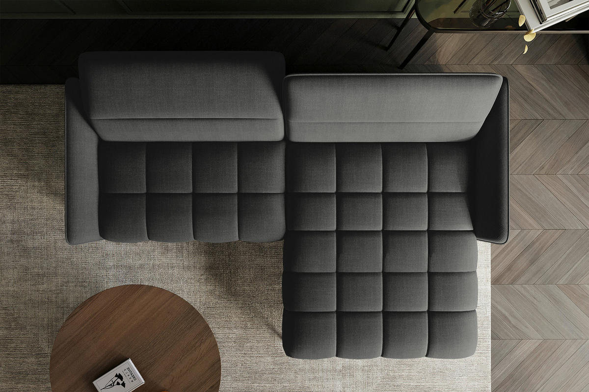 ECKSOFA Anthrazit Flachgewebe Rücken echt, Kopfteilverstellung, Sitztiefenverstellung  - Anthrazit/Schwarz, KONVENTIONELL, Textil/Metall (272/175cm) - Carryhome