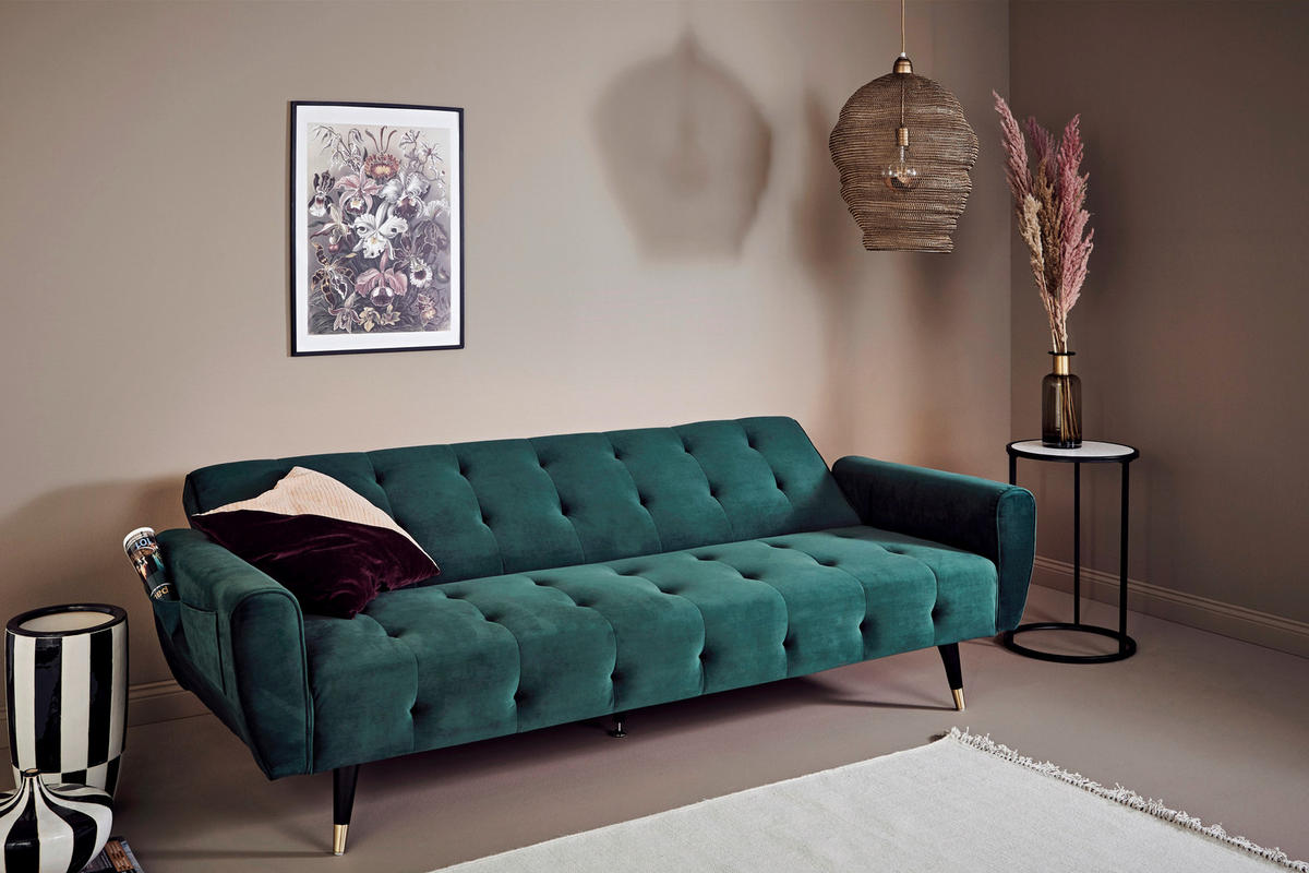 SCHLAFSOFA Samt Grün, Opal  - Goldfarben/Opal, MODERN, Holz/Textil (213/83/83cm) - Livetastic