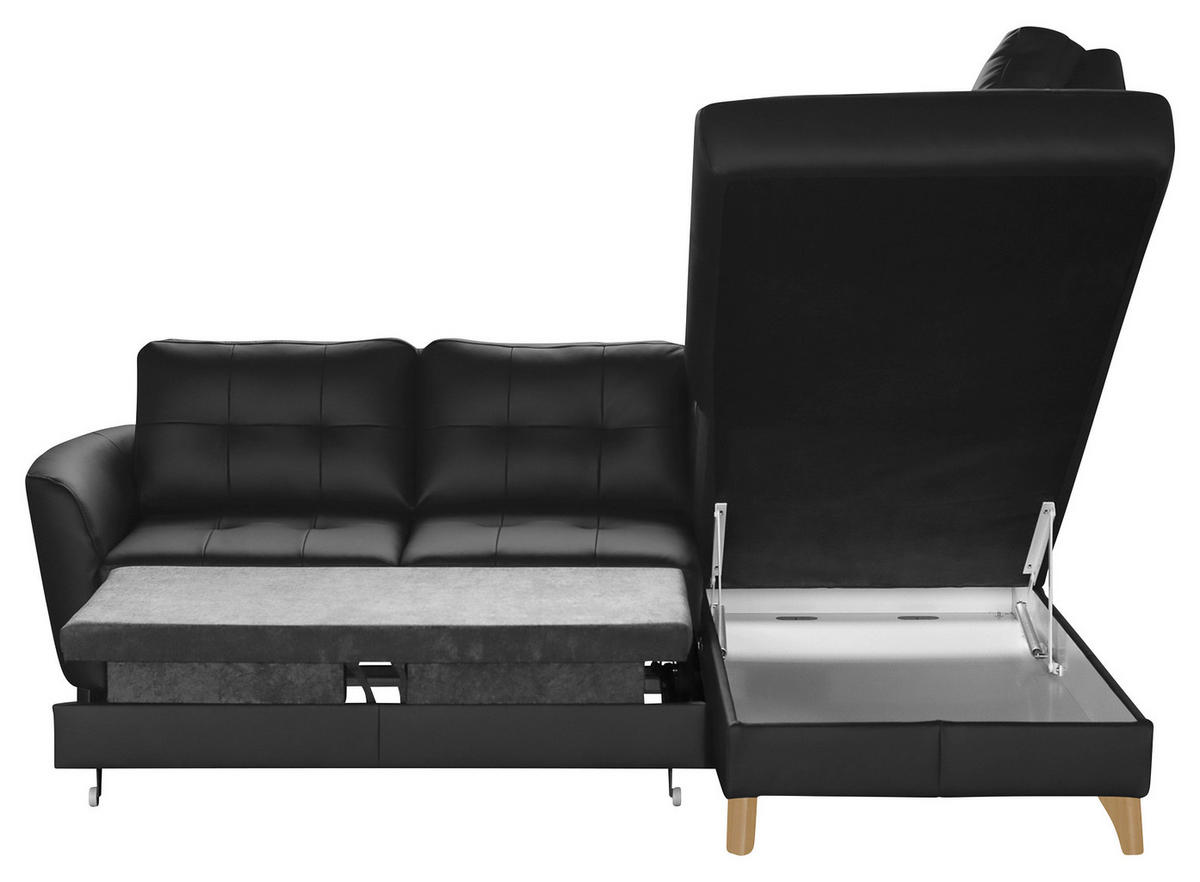 ECKSOFA in Lederlook Echtleder Schwarz  - Buchefarben/Schwarz, Design, Leder/Holz (236/190cm) - Livetastic