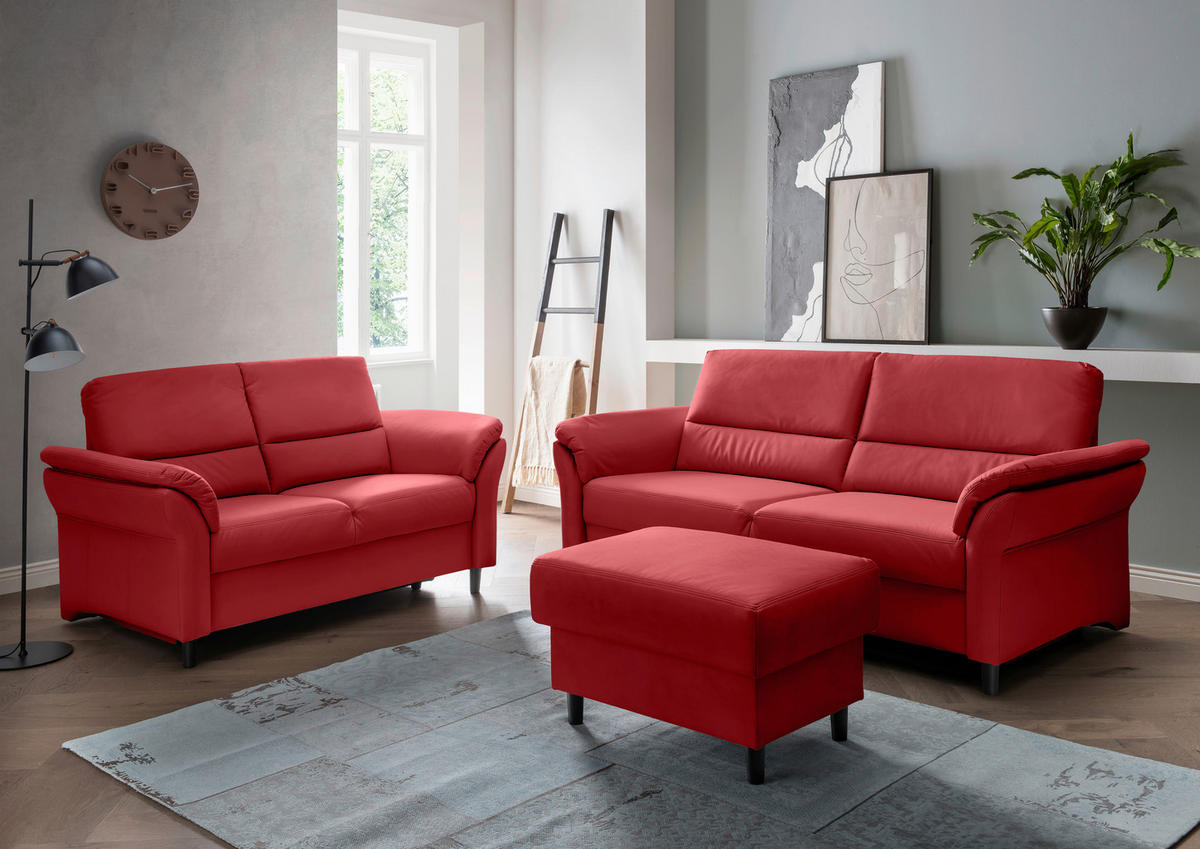 3-SITZER-SOFA in Lederlook Rot  - Rot/Schwarz, MODERN, Holz/Textil (192/90/89cm) - Livetastic