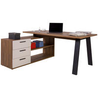 MASĂ DE BIROU PE COLȚ in material pe bază de lemn, metal  - cașmir/culoare lemn de nuc, Design, metal/material pe bază de lemn (171/143,5/74,7cm) - Stylife