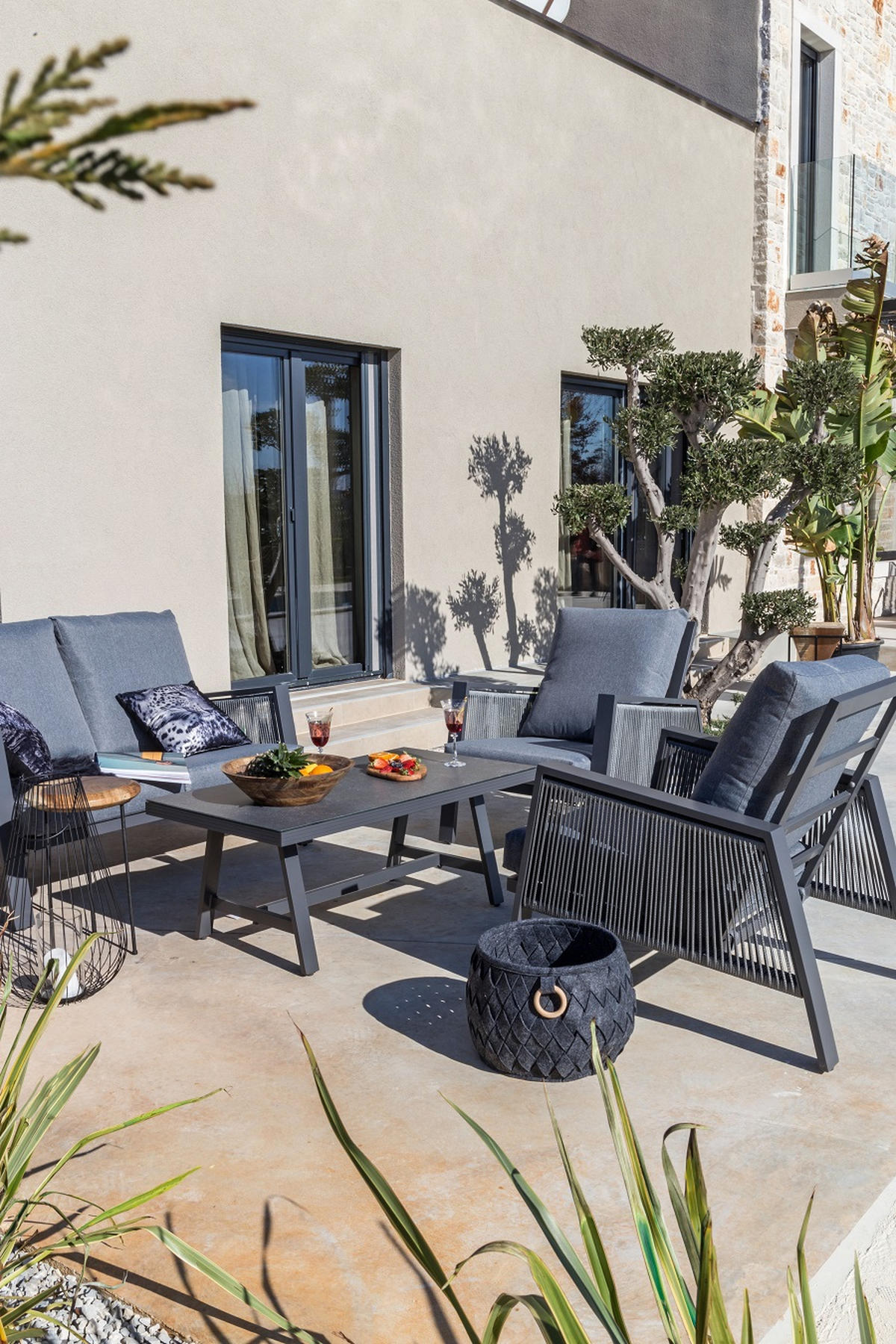 LOUNGE GARNITURA  antracit, siva   - siva/antracit, Design, staklo/metal - Amatio