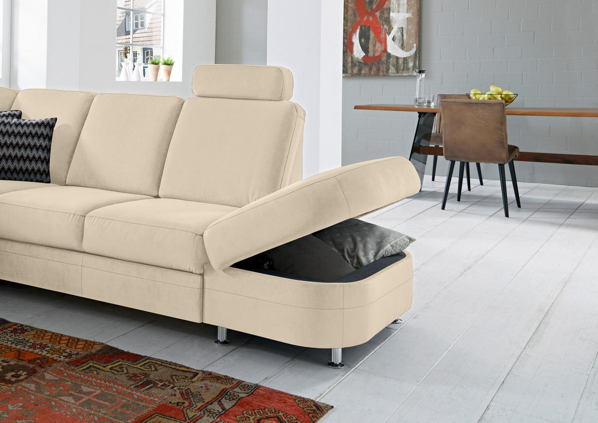 ECKSOFA in Flachgewebe Sandfarben  - Sandfarben/Alufarben, Konventionell, Textil/Metall (269/287cm) - Beldomo System
