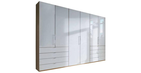 FALTTÜRENSCHRANK Glasfront  in Weiß, Eichefarben  - Chromfarben/Eichefarben, KONVENTIONELL, Glas/Holzwerkstoff (300/236/58cm) - Venda