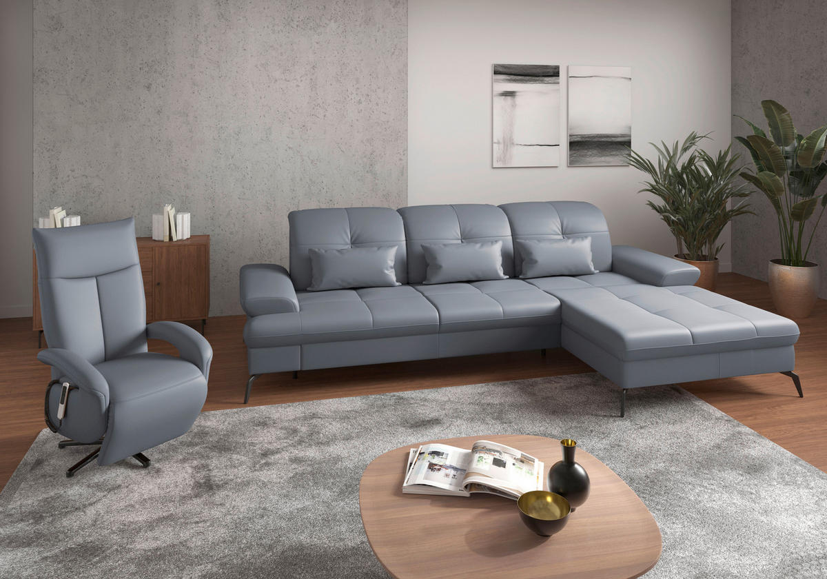 ECKSOFA Vliesstoff Kombination Echtleder/Stoff Graublau  - Graublau/Schwarz, Konventionell, Leder/Textil (279/185cm) - Sit & More