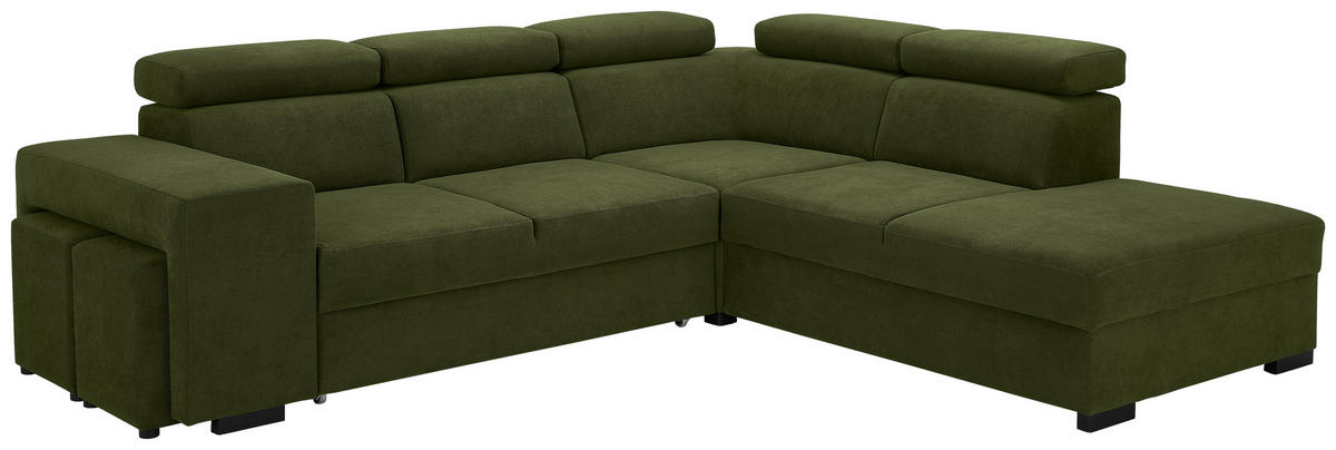 ECKSOFA Dunkelgrün Webstoff  - Dunkelgrün/Schwarz, KONVENTIONELL, Holz/Textil (283/244cm) - Carryhome