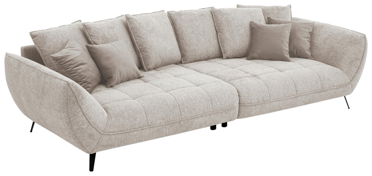 BIGSOFA in Flachgewebe Beige  - Beige/Schwarz, Design, Textil/Metall (311/95/130cm) - Livetastic