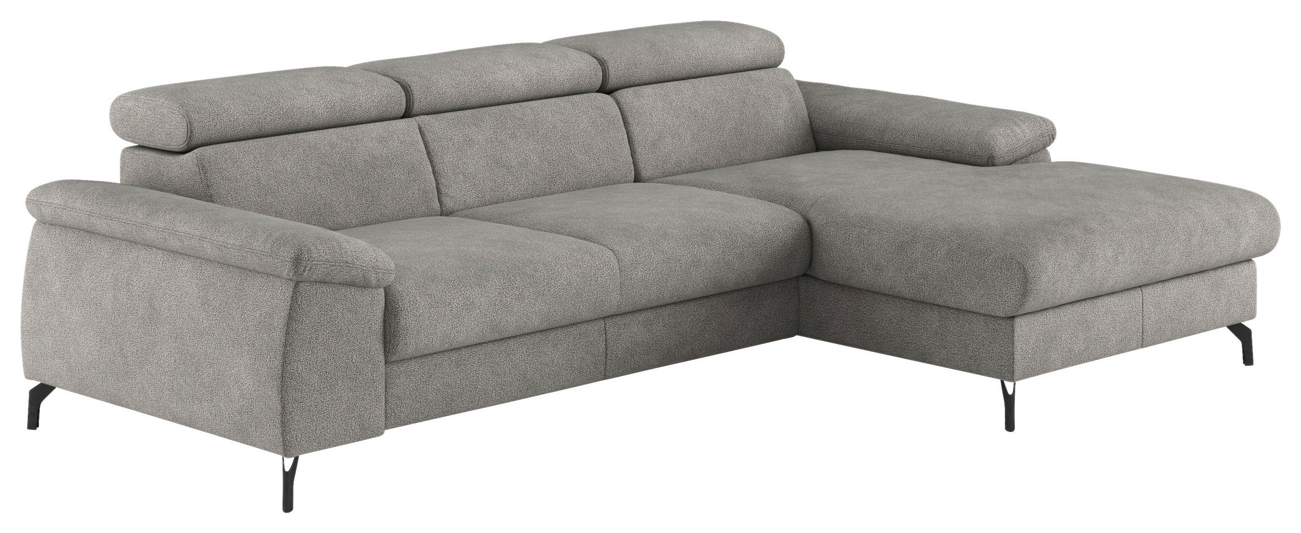 ECKSOFA Hellgrau Webstoff Bettkasten, Schlaffunktion, Kopfteilverstellung, Stauraum  - Hellgrau/Schwarz, Design, Textil/Metall (244/166cm) - Livetastic