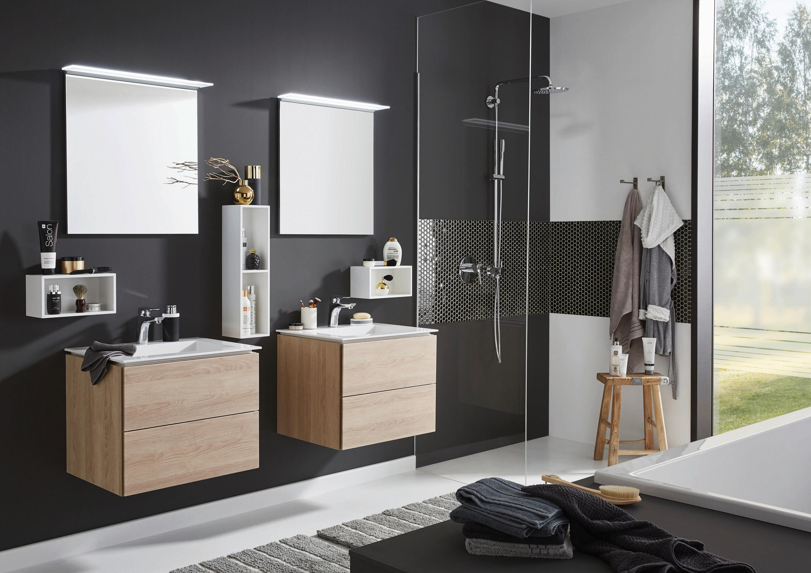 BADEZIMMER  in 61,2 cm  - Eiche Bianco/Weiß, Design, Holzwerkstoff/Stein (61,2cm) - Dieter Knoll