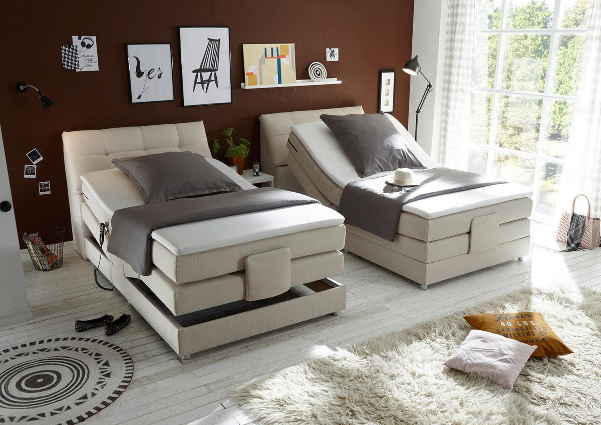 BOXSPRINGBETT 120/200 cm,  in Creme, Matratze, Bettkasten, Topper, motorische Verstellbarkeit, H2 = mittel  - Silberfarben/Creme, Design, Kunststoff/Textil (120/200cm) - Esposa