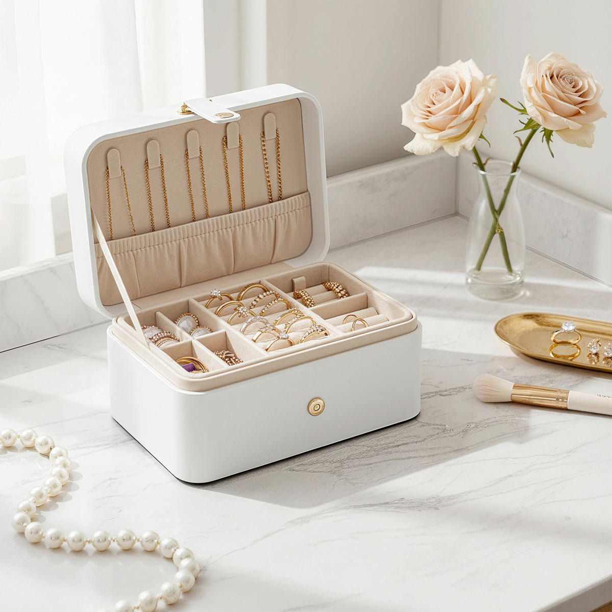 SCHMUCKKÄSTCHEN - Weiß, Trend, Kunststoff/Textil (16/8/11cm) - Boxxx