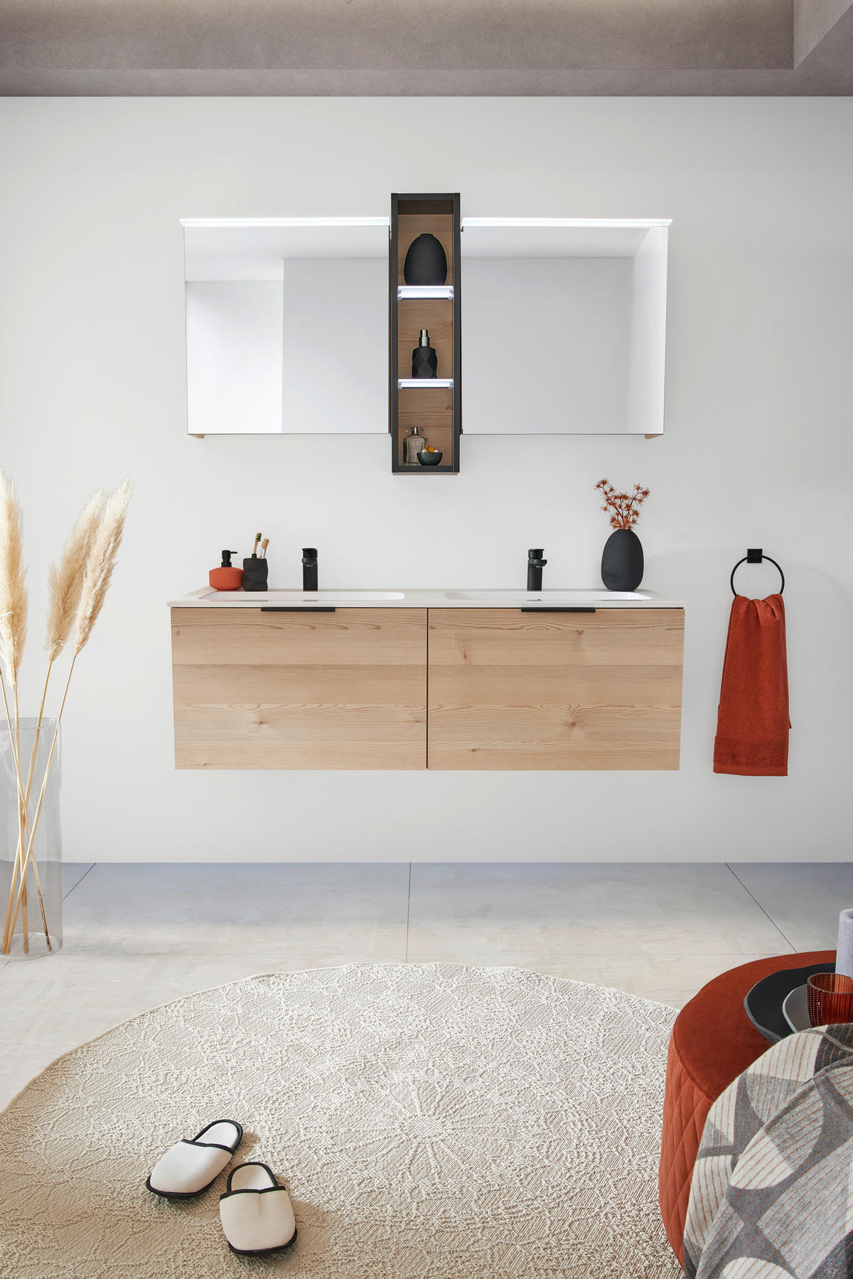 BADEZIMMER  in 140,5 cm  - Fichtefarben/Schwarz, KONVENTIONELL, Glas/Holzwerkstoff (140,5cm) - Moderano