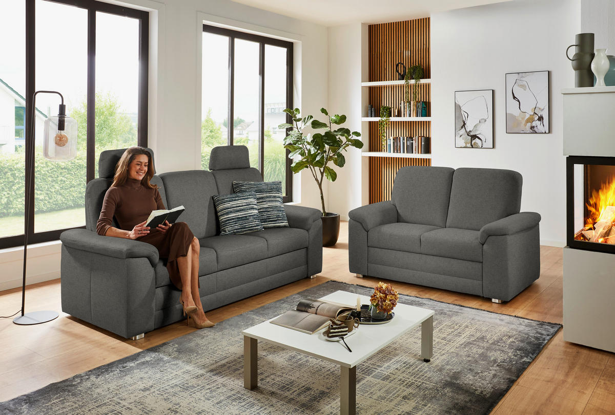 SITZGARNITUR Chenille Grau  - Alufarben/Grau, Konventionell, Textil/Metall (208/156/96/89cm) - Beldomo Comfort