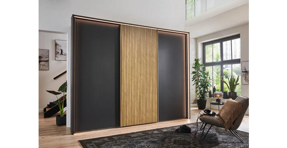 SCHWEBETÜRENSCHRANK  in Graphitfarben, Eiche Bianco  - Eiche Bianco/Graphitfarben, Design, Holzwerkstoff (300/217/67cm) - Novel