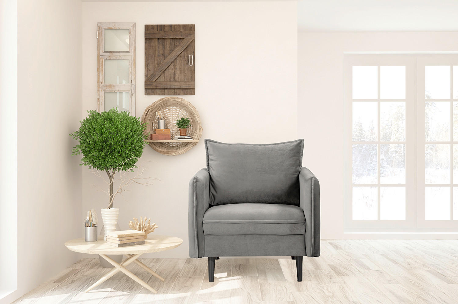 SESSEL in Samt Grau  - Schwarz/Grau, Design, Holz/Textil (74/86/100cm) - P & B