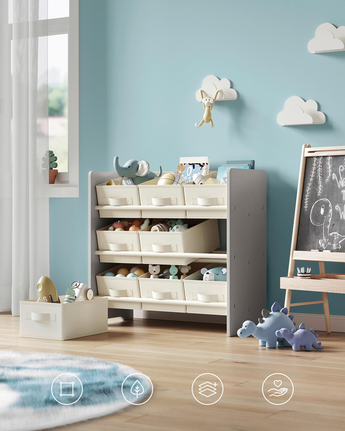 KINDERREGAL Grau, Beige  - Beige/Grau, MODERN, Holzwerkstoff/Textil (62,5/60/29,5cm) - MID.YOU