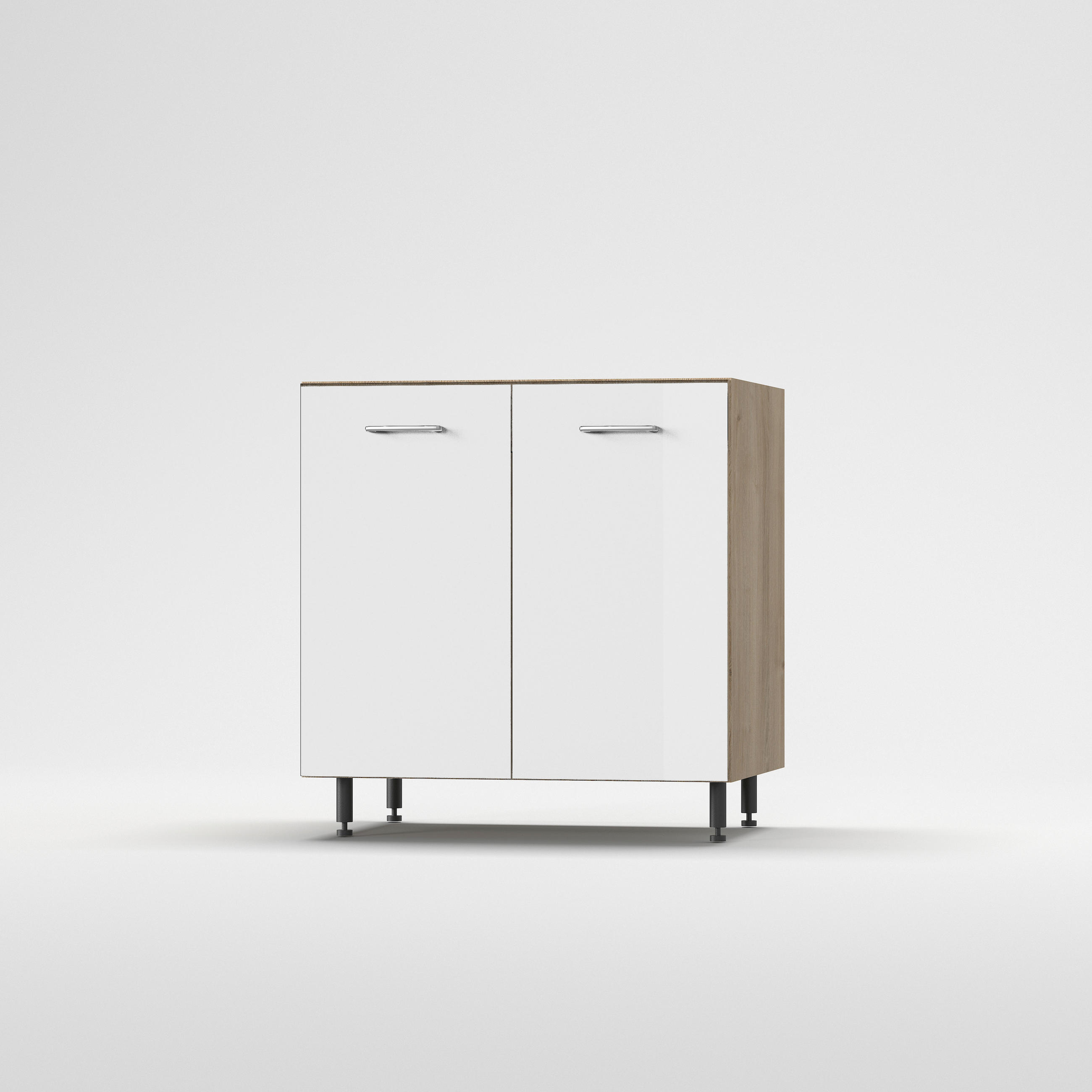 MOSOGATÓ-ALSÓSZEKRÉNY - tölgyfa színű/magasfényű fehér, Basics, fa/fém (80/87/56cm) - Carryhome