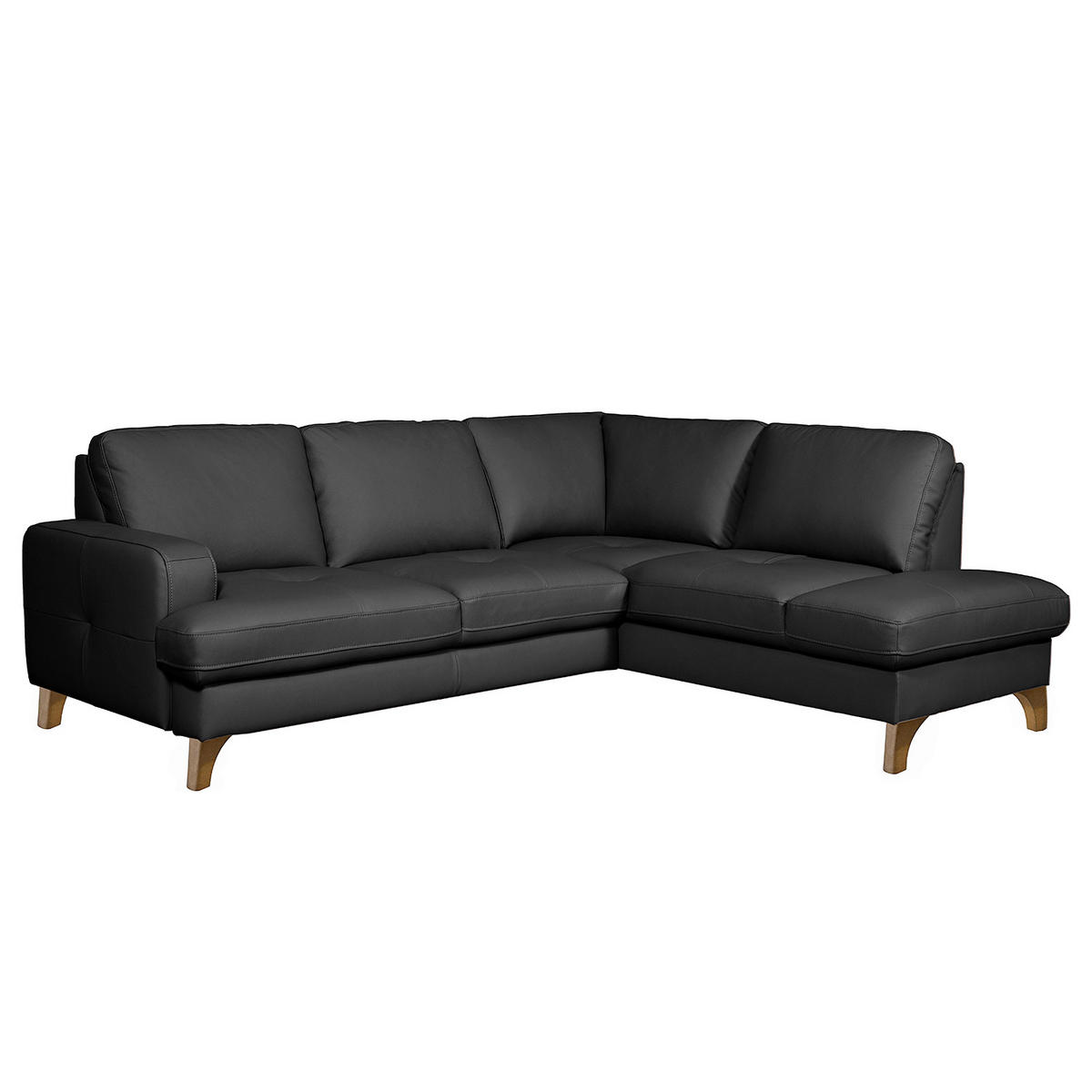 ECKSOFA Lederlook Echtleder Schwarz  - Buchefarben/Schwarz, Design, Leder/Holz (234/190cm) - Livetastic