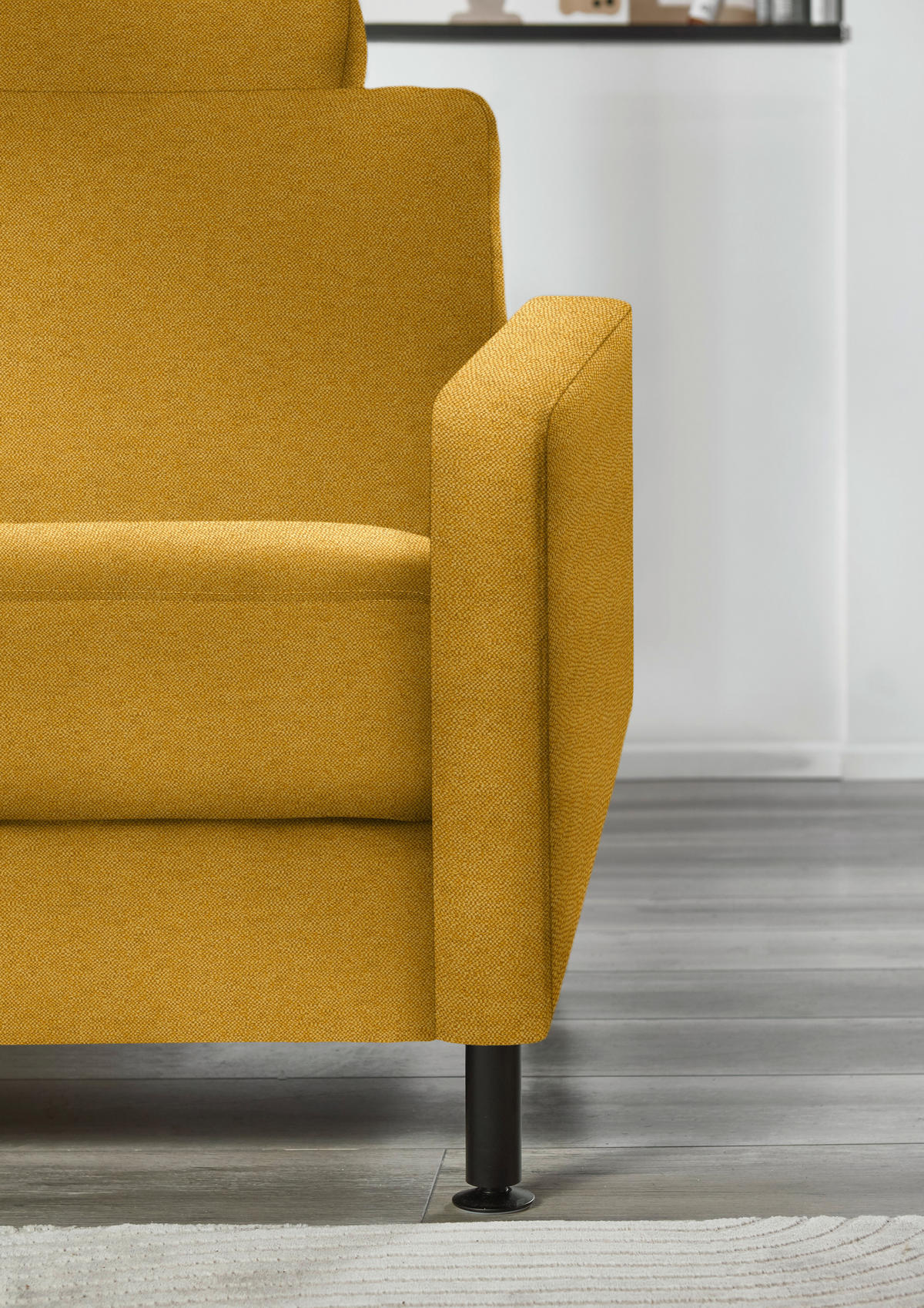 ECKSOFA Chenille, Flachgewebe Currygelb  - Currygelb/Schwarz, Design, Textil/Metall (175/316cm) - Dieter Knoll