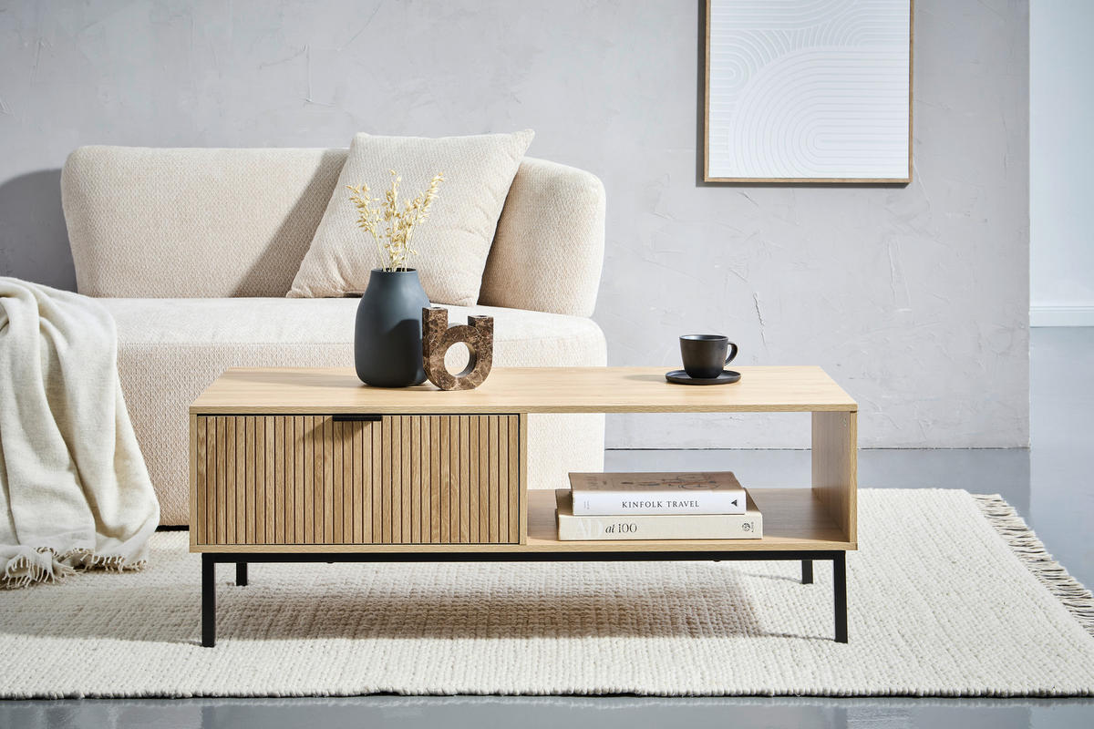 COUCHTISCH in Metall, Holzwerkstoff  - Schwarz/Naturfarben, Natur, Holzwerkstoff/Metall (110/40/50cm) - MID.YOU