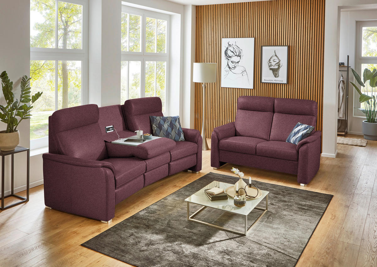 TRAPEZSOFA  in Flachgewebe Weinrot  - Weinrot/Alufarben, KONVENTIONELL, Textil/Metall (218/107/103cm) - Beldomo Comfort