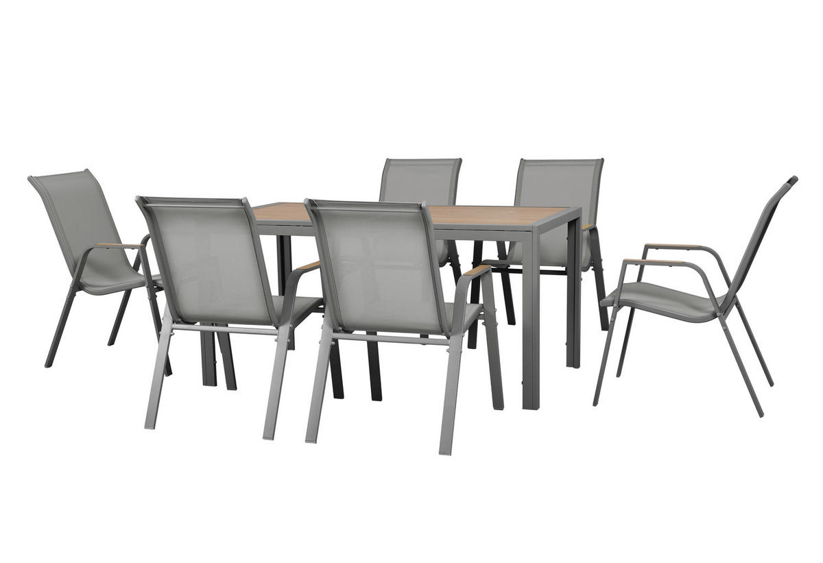 GARTENTISCHGRUPPE Stahl  - Naturfarben/Grau, KONVENTIONELL, Kunststoff/Metall - Gardenson