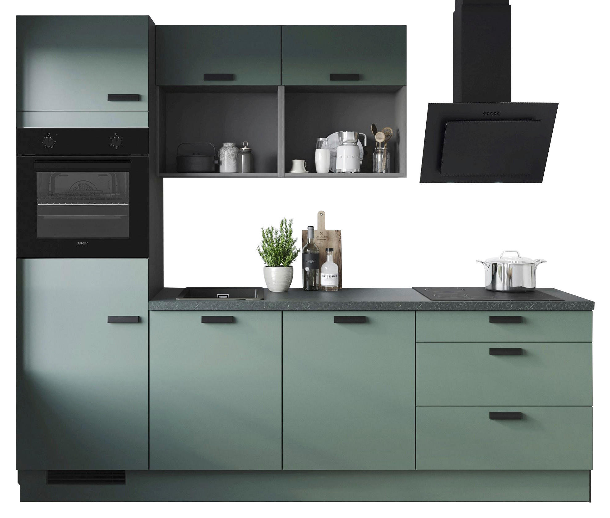 KÜCHENLEERBLOCK 260 cm   in Graphitfarben, Dunkelgrün  - Dunkelgrün/Schwarz, Basics, Holzwerkstoff/Metall (260cm) - Venda