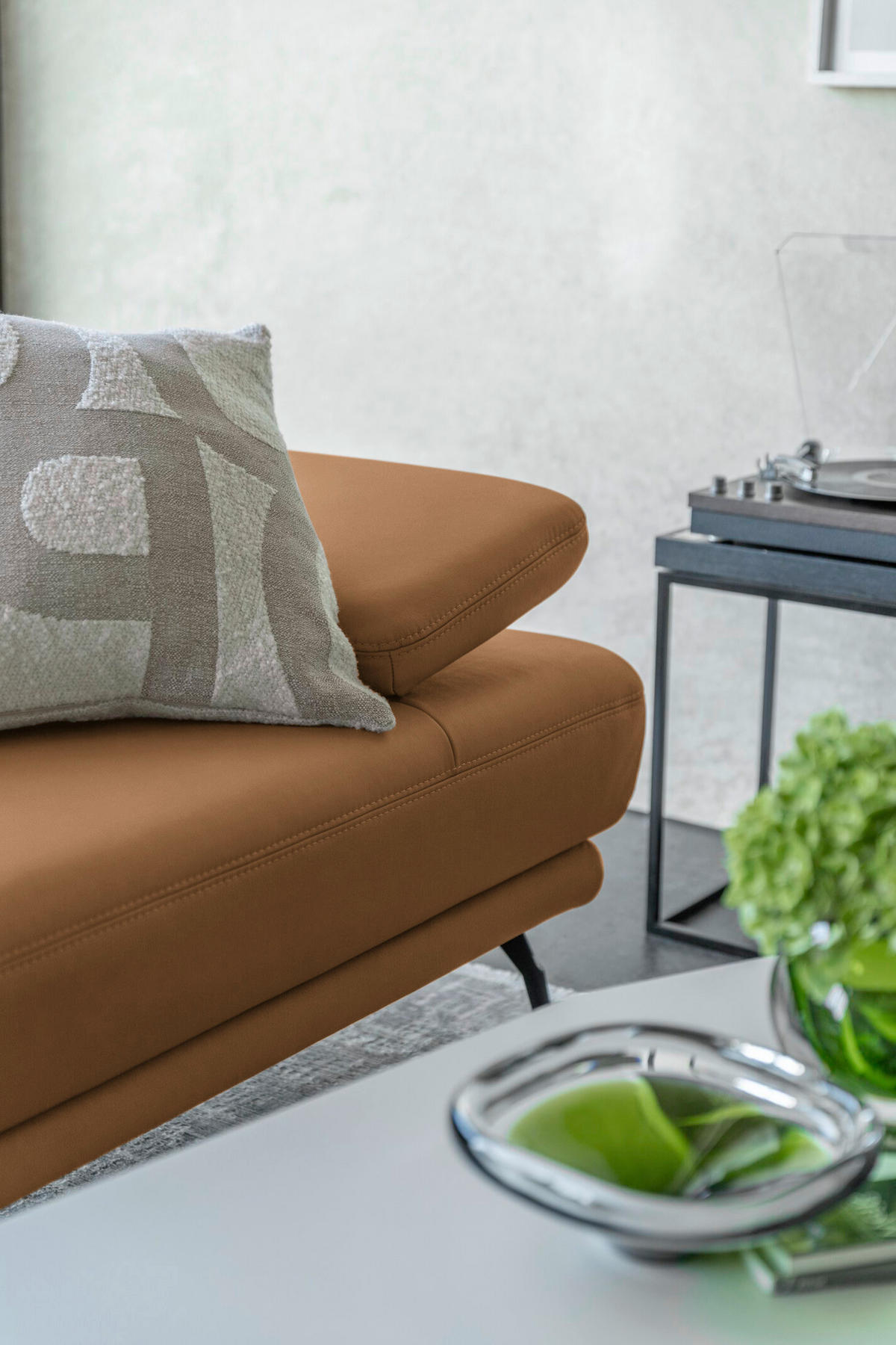 ECKSOFA Echtleder Hellbraun  - Hellbraun/Schwarz, Konventionell, Leder/Metall (301/180cm) - Joop!