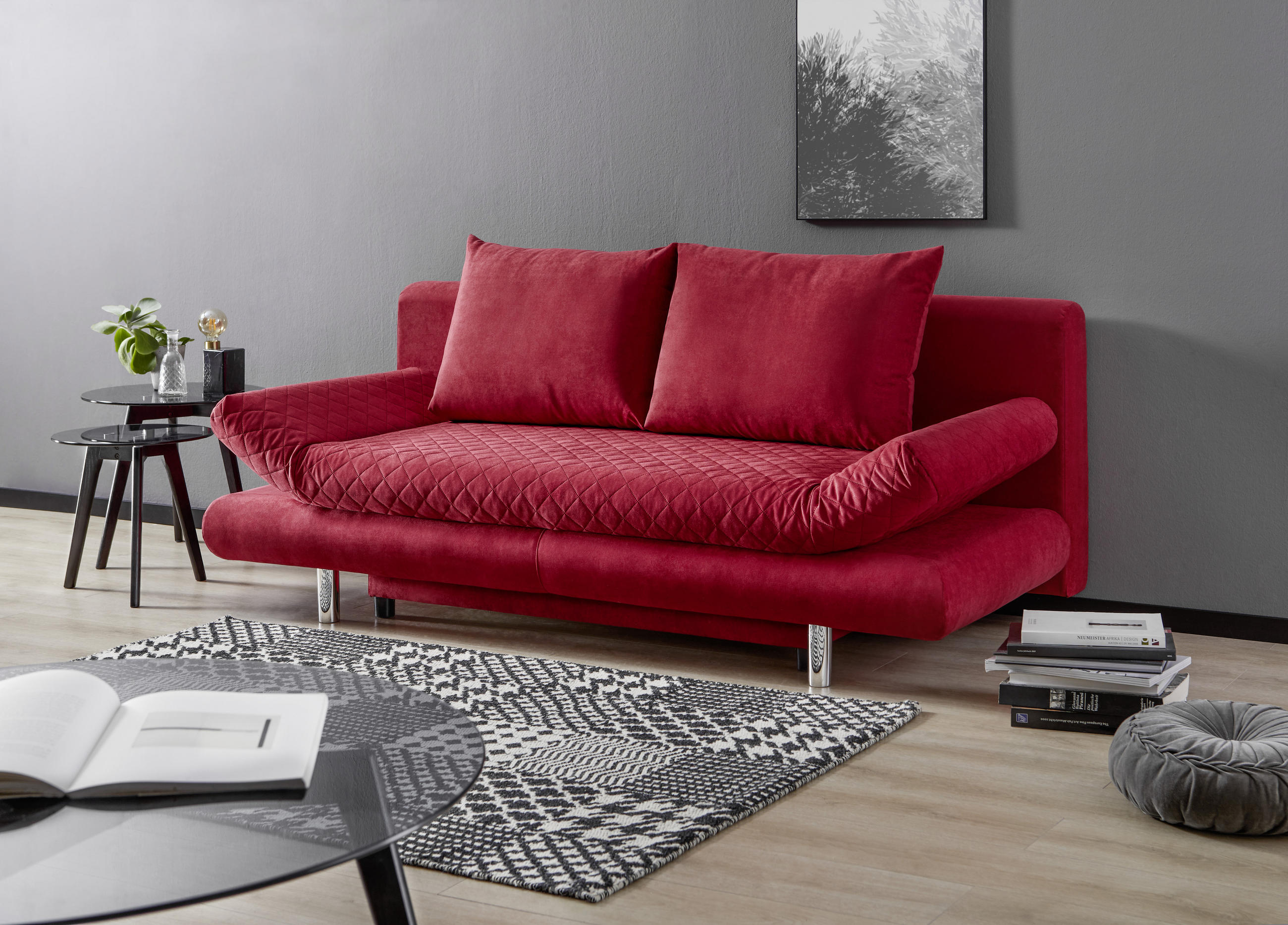 SCHLAFSOFA Armteil verstellbar Mikrofaser Rot  - Chromfarben/Rot, Design, Textil (194/73/91cm) - Xora