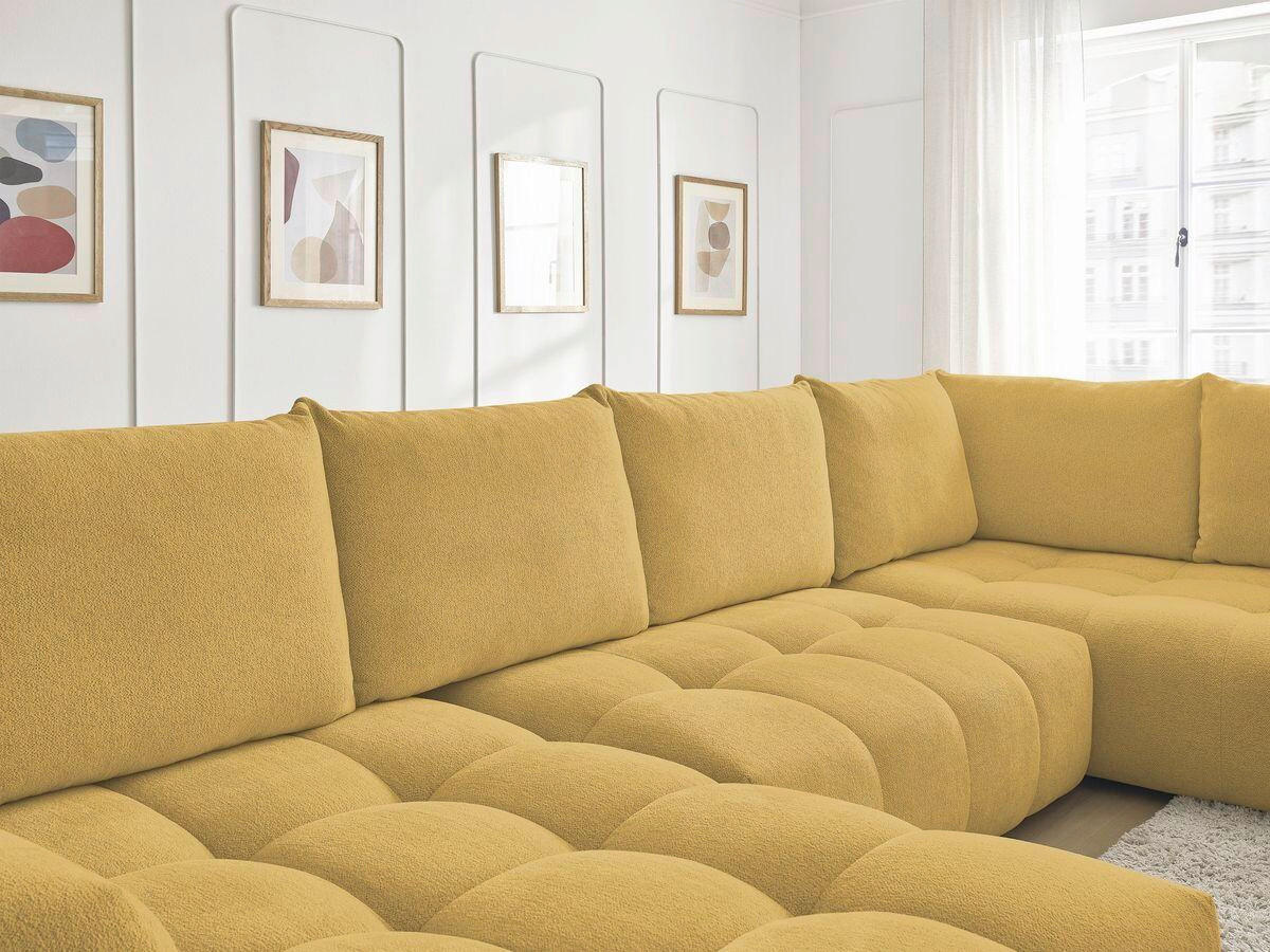 ECKSCHLAFSOFA EVEREST  mit Rücken echt, Armteil links, Armteil rechts Flachgewebe Gelb  - Gelb/Schwarz, MODERN, Kunststoff/Textil (198/423/212cm)