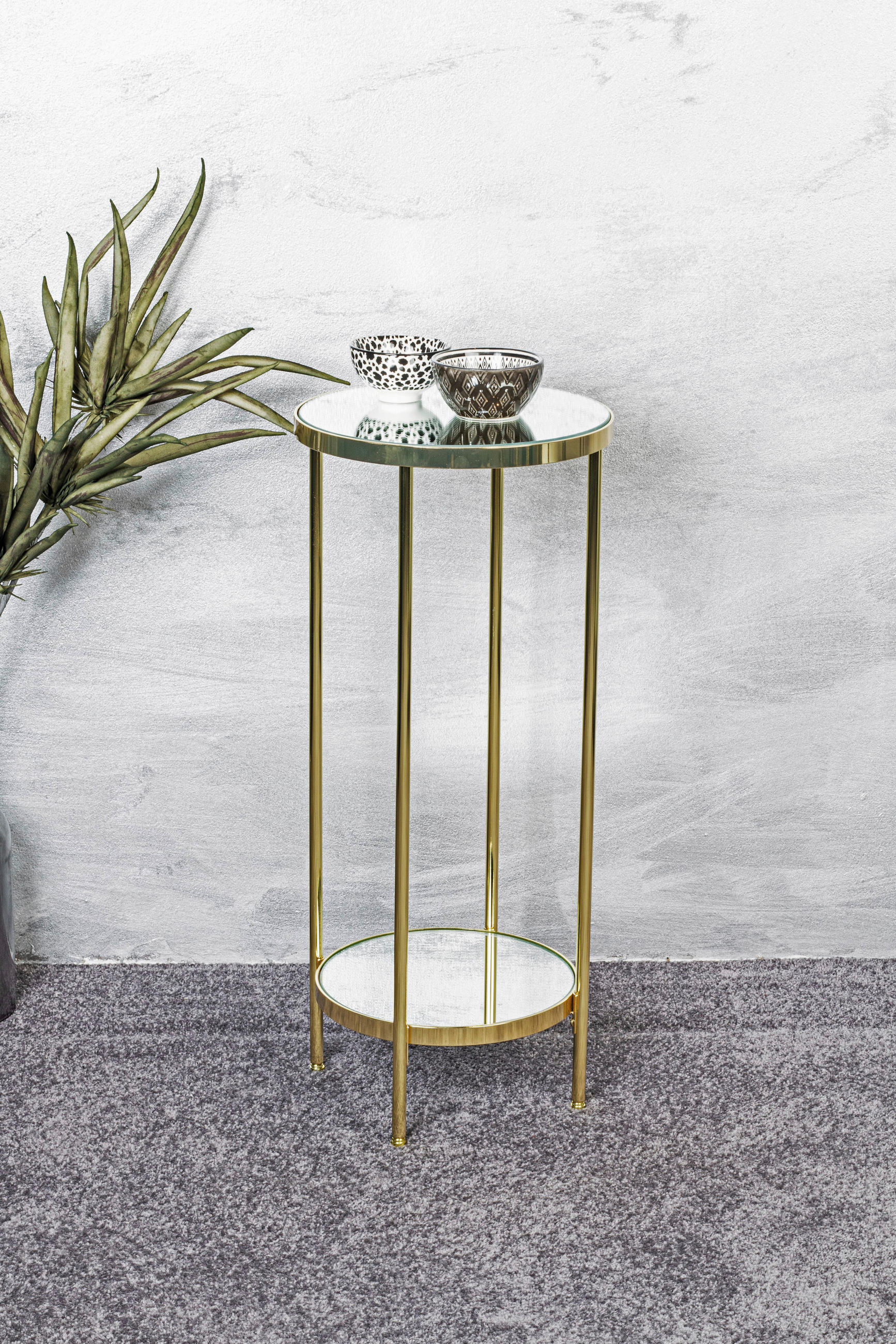 BEISTELLTISCH 28/28/66 cm Messingfarben rund  - Messingfarben, Trend, Glas/Metall (28/28/66cm)