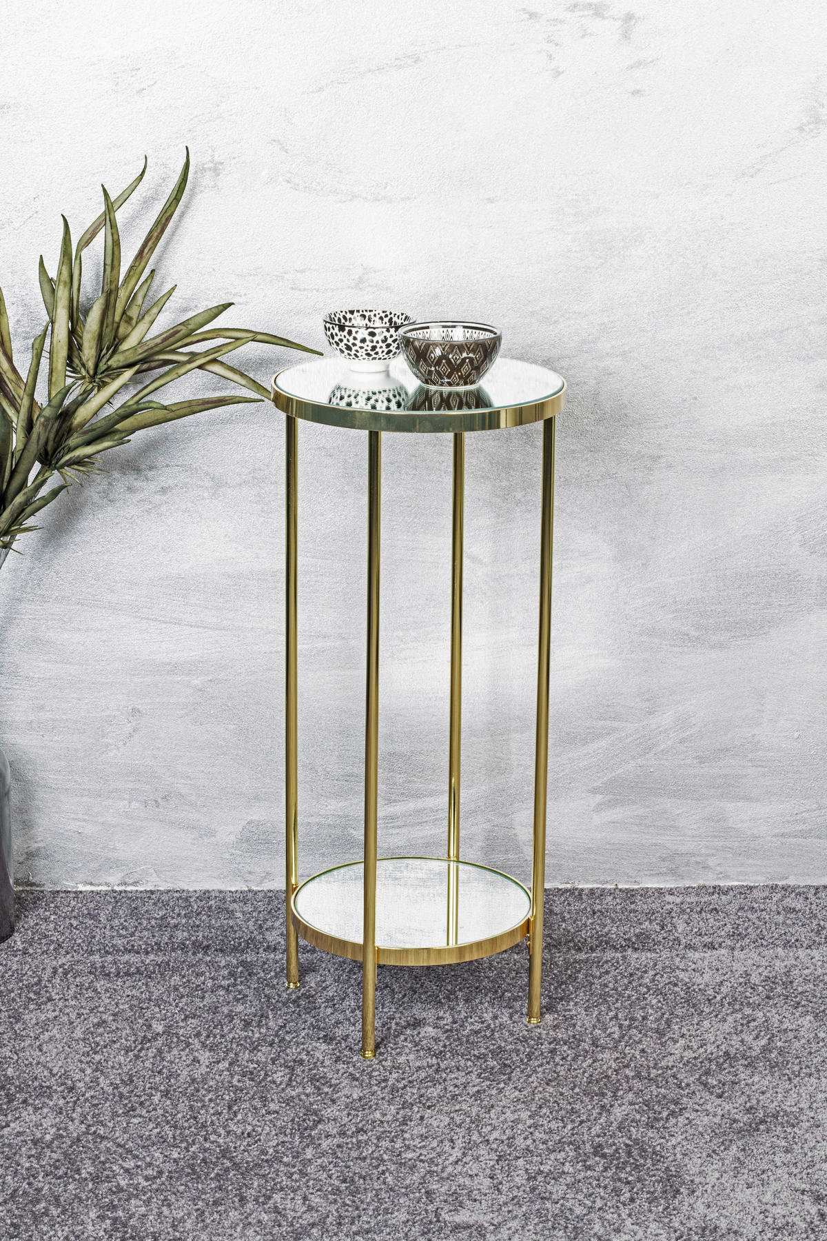 BEISTELLTISCH in Metall, Glas 28/28/66 cm  - Messingfarben, Trend, Glas/Metall (28/28/66cm)
