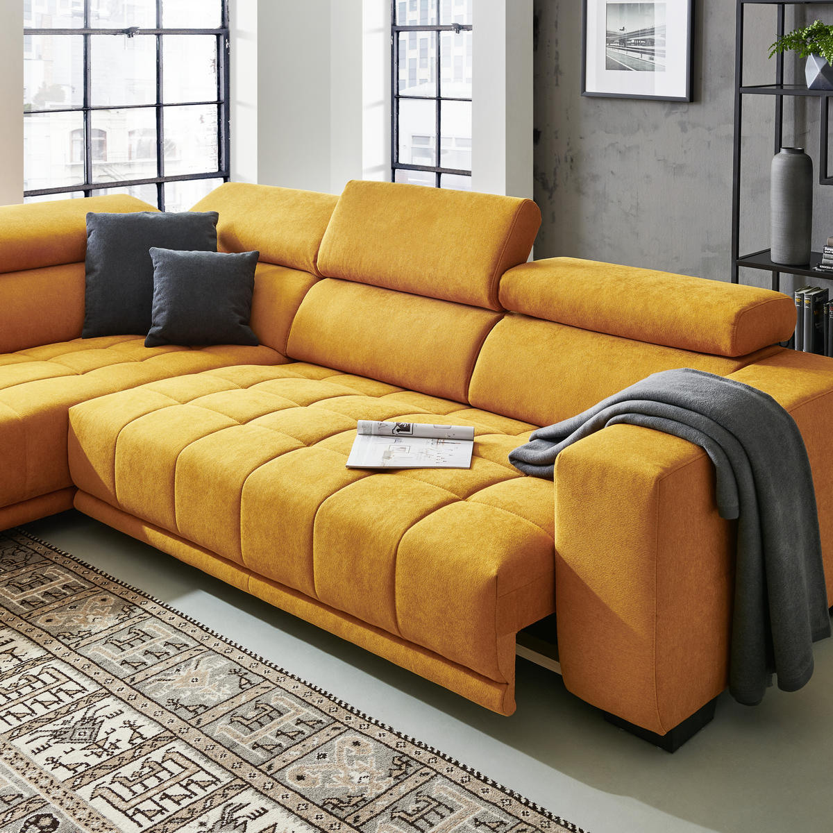 ECKSOFA in Mikrofaser Gelb  - Gelb/Schwarz, Design, Textil/Metall (301/207cm) - Xora