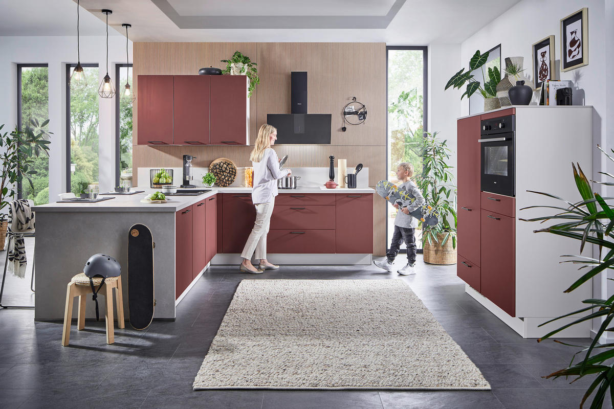 EINBAUKÜCHE   - Rot, Design, Holzwerkstoff - Celina