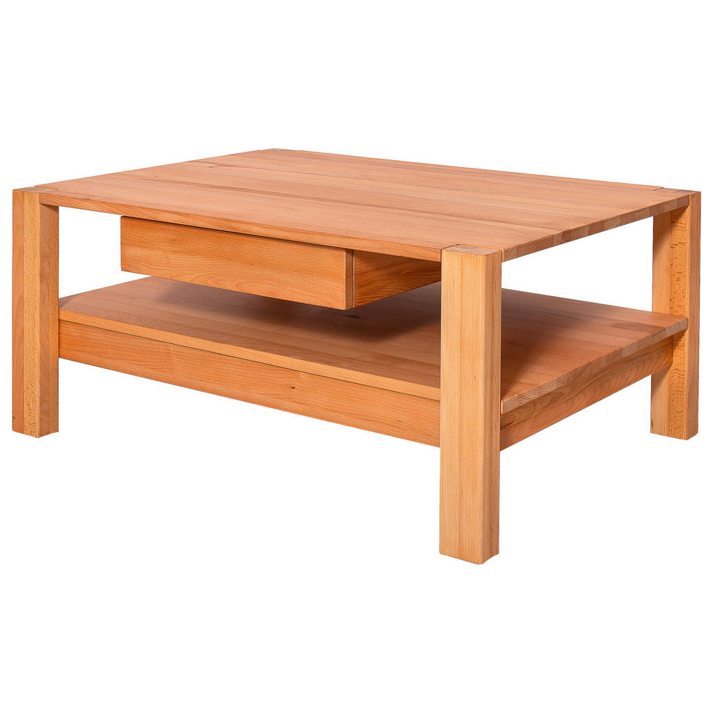Thumbnail - Linea Natura Couchtisch, Buche, Holz, Kernbuche, massiv, 2 Schubladen, rechteckig, eckig, 70x47.5x110 cm, offenes Fach, ...