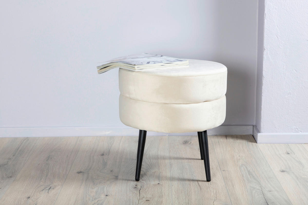 HOCKER Samt Schwarz, Beige  - Beige/Schwarz, Design, Textil/Metall (40/40/40cm) - Livetastic