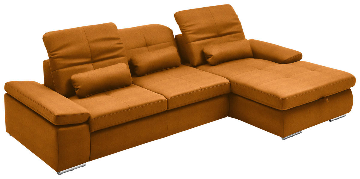 ECKSOFA  in Flachgewebe Currygelb  309/195 cm  - Chromfarben/Currygelb, Design, Textil (309/195cm) - Beldomo Style