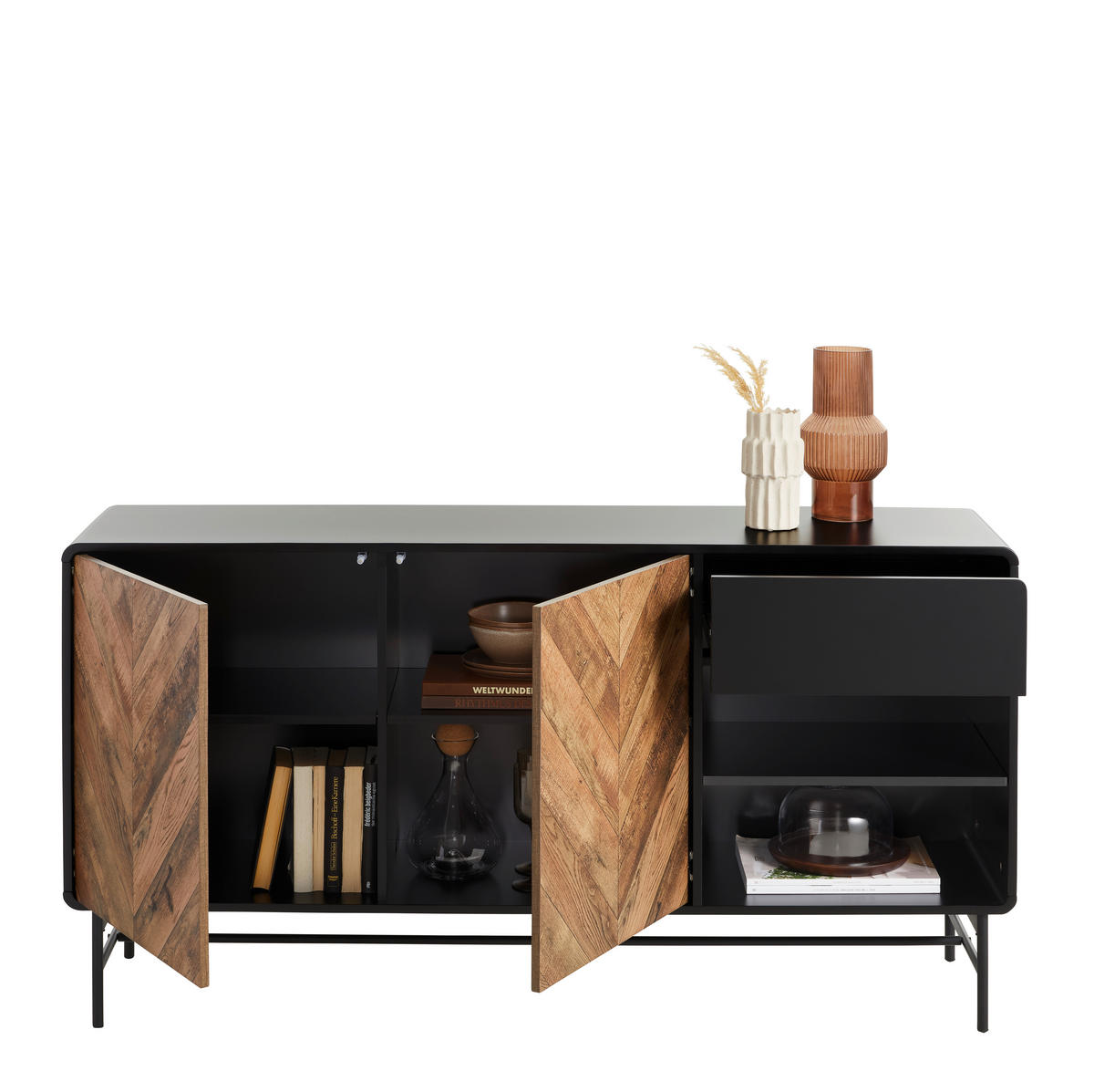 SIDEBOARD  in 160/82/40 cm  - Eichefarben/Schwarz, MODERN, Holzwerkstoff/Metall (160/82/40cm) - MID.YOU