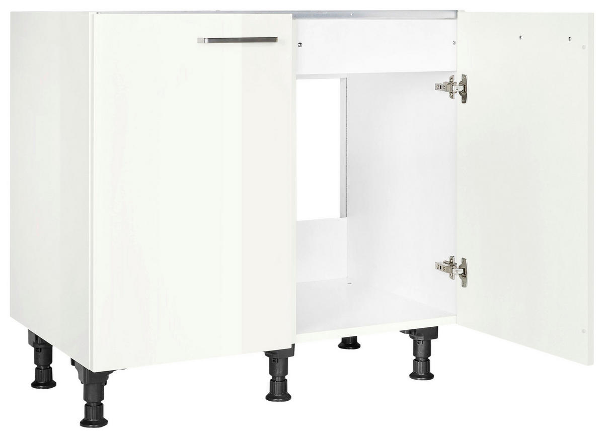 SPÜLENUNTERSCHRANK 90/87/56 cm  in Weiß Hochglanz  - Edelstahlfarben/Weiß Hochglanz, MODERN, Holzwerkstoff/Metall (90/87/56cm) - Nobilia