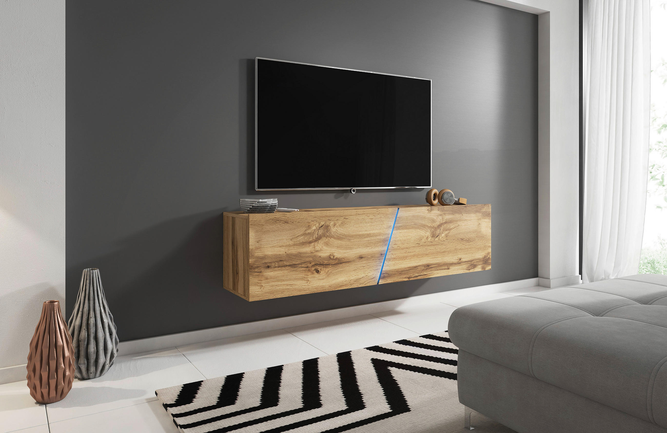LOWBOARD SLANT  in 160/35/40 cm  - Eiche Wotan/Schwarz, Design, Holzwerkstoff/Kunststoff (160/35/40cm) - Livetastic