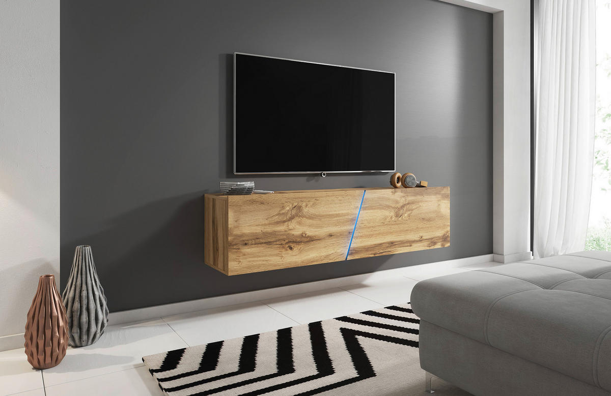 LOWBOARD SLANT  in 160/35/40 cm  - Eiche Wotan/Schwarz, Design, Holzwerkstoff/Kunststoff (160/35/40cm) - Livetastic