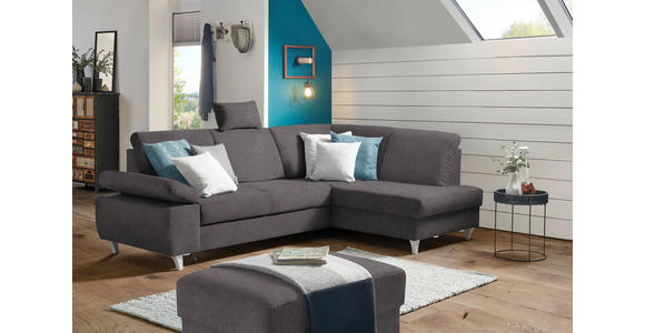 ECKSOFA in Flachgewebe Graubraun 255/186 cm - Graubraun/Silberfarben, KONVENTIONELL, Holz/Textil (255/186cm) - Cantus