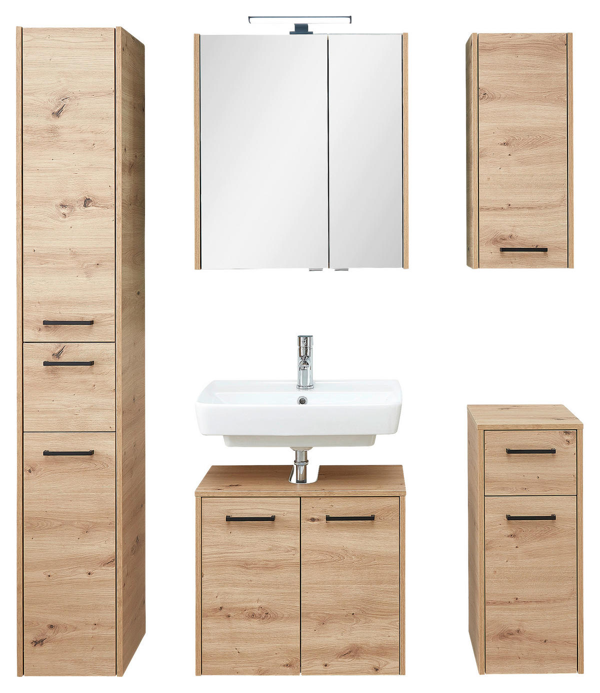 WASCHBECKENUNTERSCHRANK 60/53/33 cm  - Eichefarben/Schwarz, Design, Holzwerkstoff/Metall (60/53/33cm) - Xora