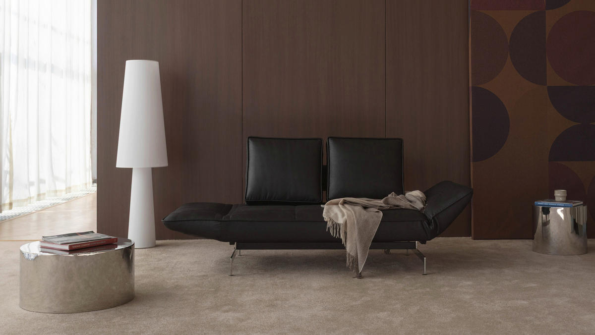 SCHLAFSOFA Lederlook Schwarz  - Chromfarben/Schwarz, Design, Textil/Metall (178/83/93cm) - Niels Andersson