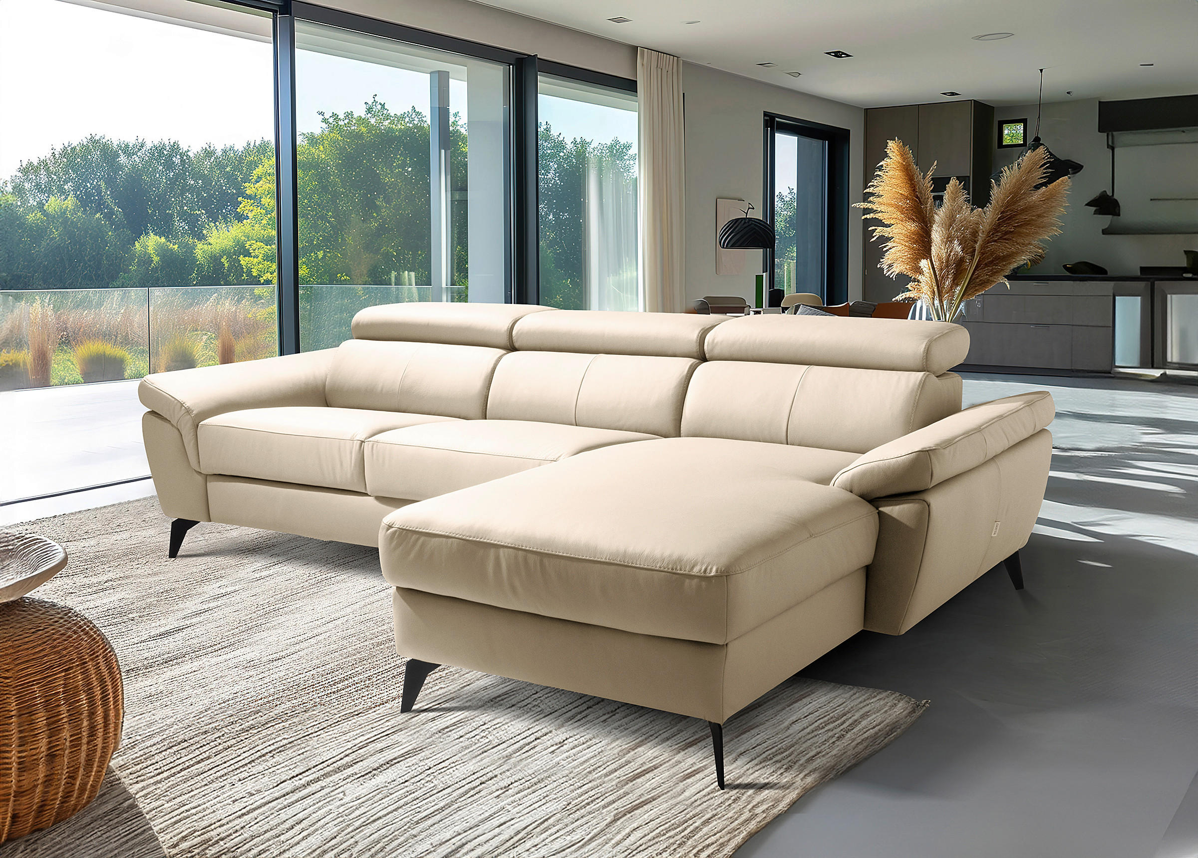 ECKSOFA  in Lederlook Echtleder Grau  - Schwarz/Grau, Design, Leder/Textil (252/179cm) - Livetastic